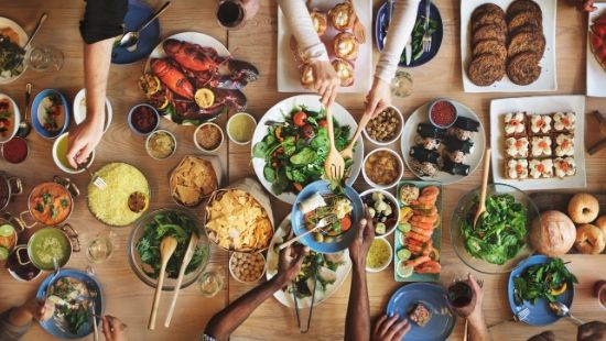 Sharing food at a restaurant